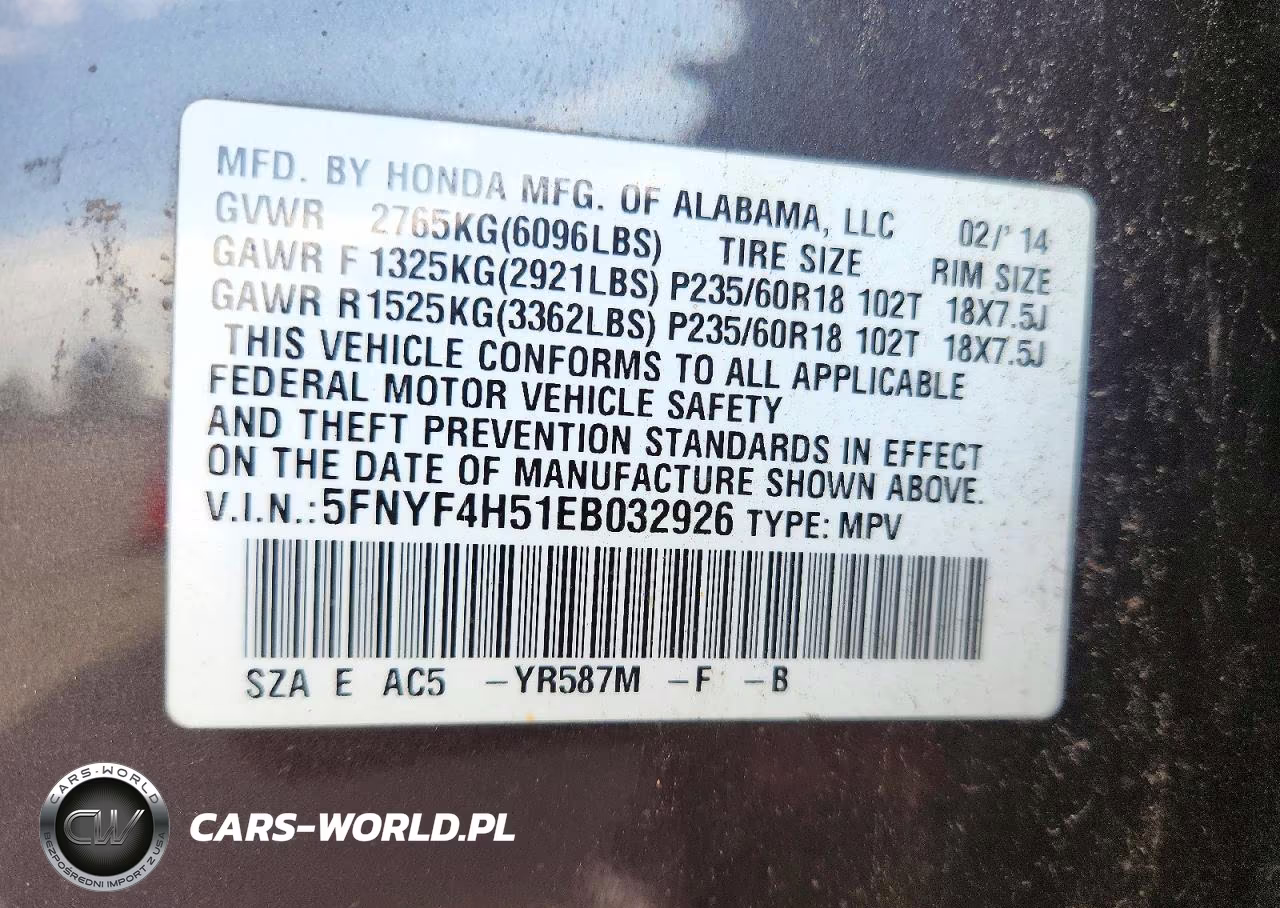 2014 Honda Pilot Exl VIN:5FNYF4H51EB032926 - 13