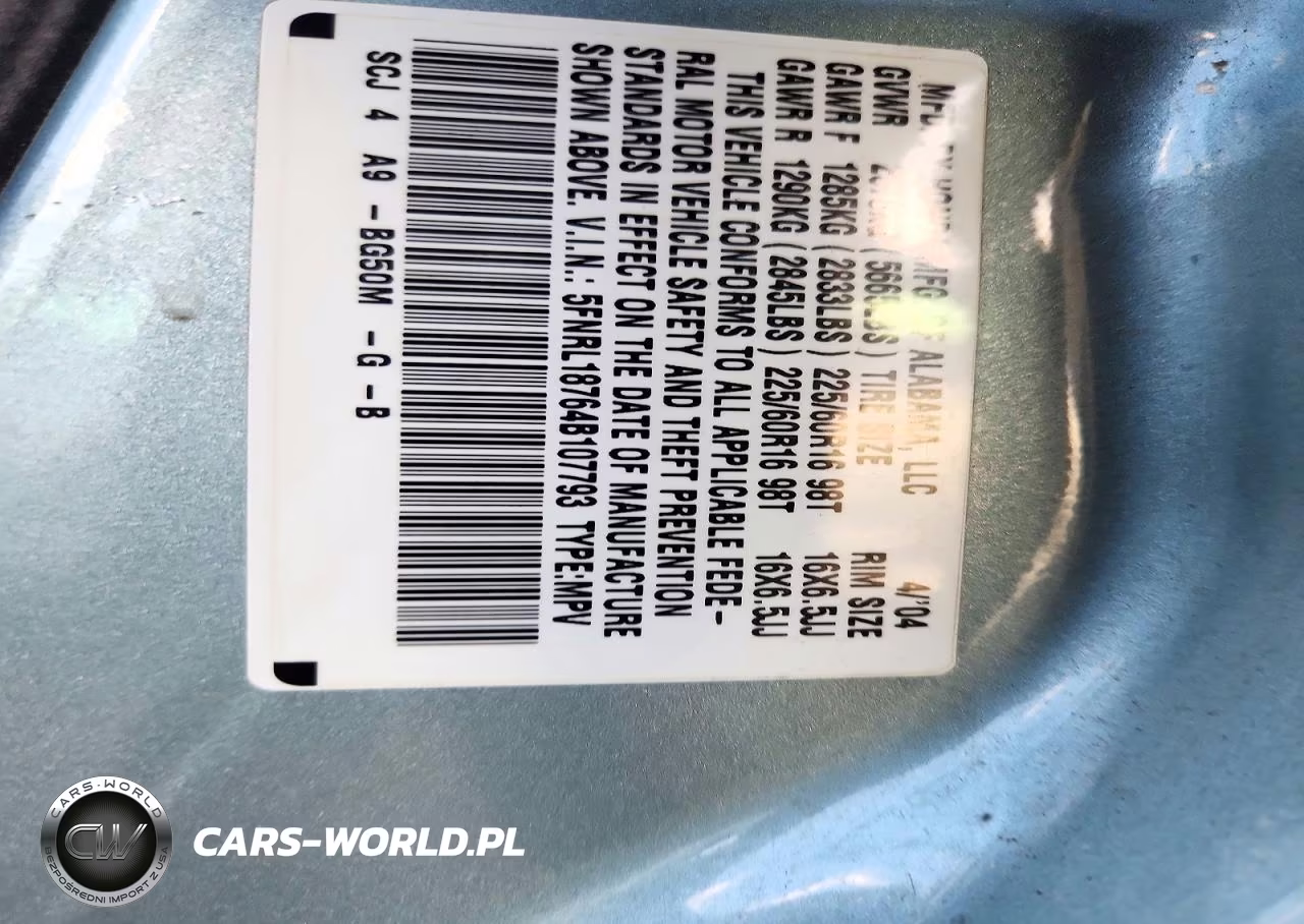 2004 Honda Odyssey Exl VIN:5FNRL18764B107793 - 13