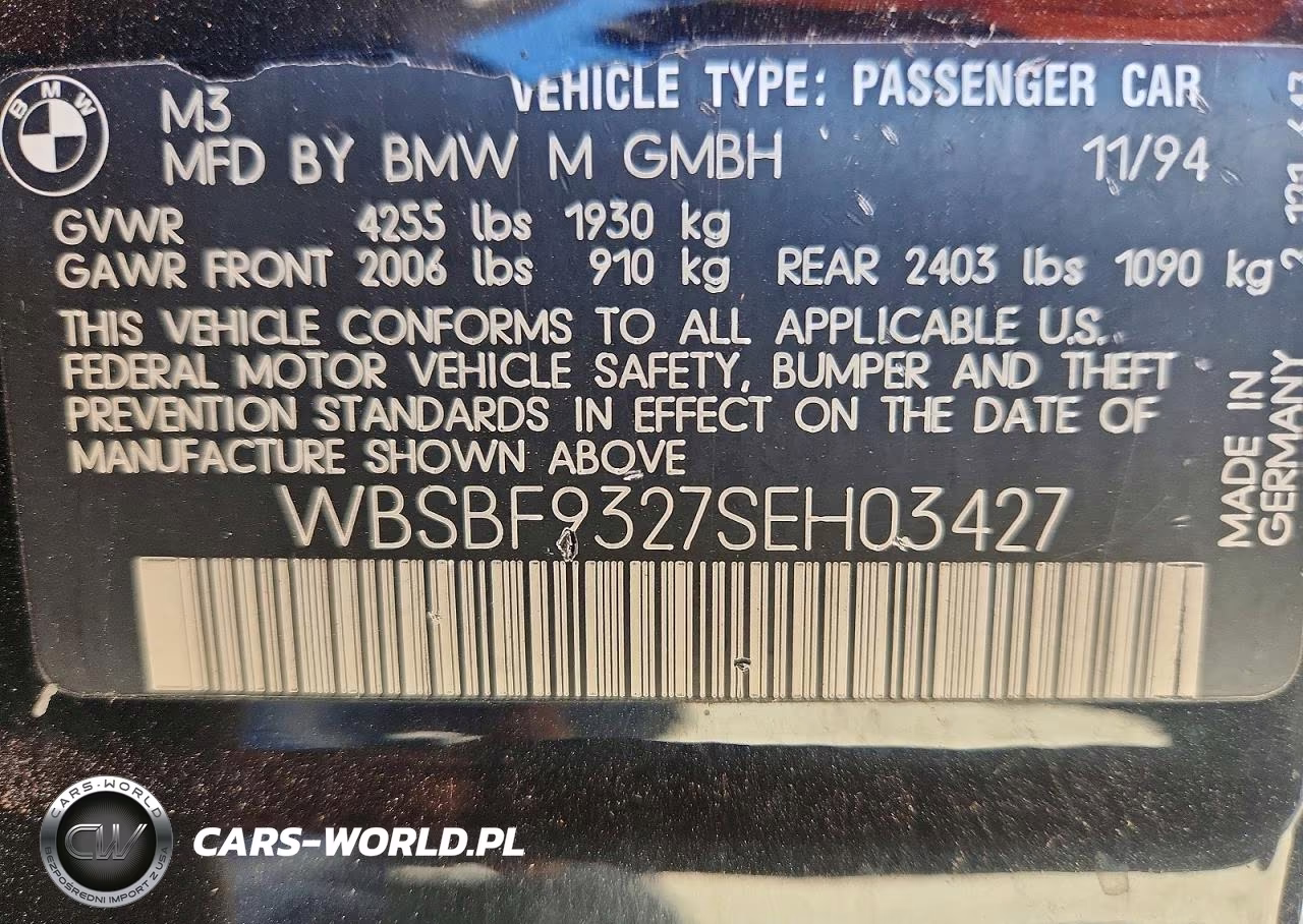 1995 BMW M3 VIN:WBSBF9327SEH03427 - 12