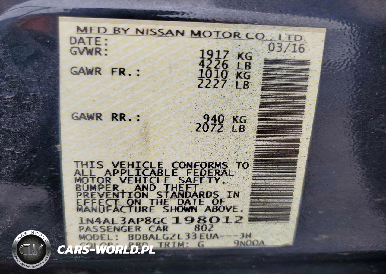 2016 Nissan Altima 2.5 S VIN:1N4AL3AP8GC198012 - 13