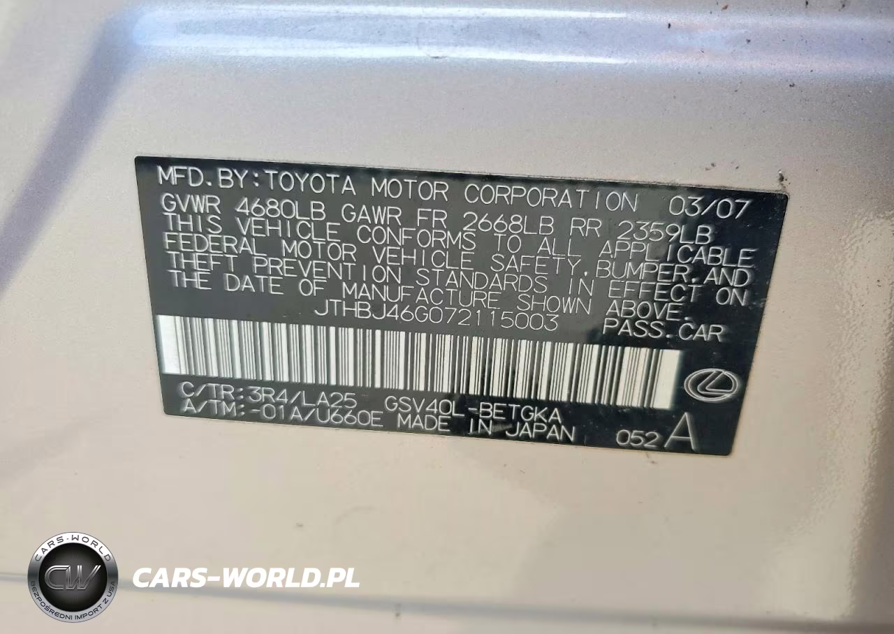 2007 Lexus Es 350 VIN:JTHBJ46G072115003 - 13