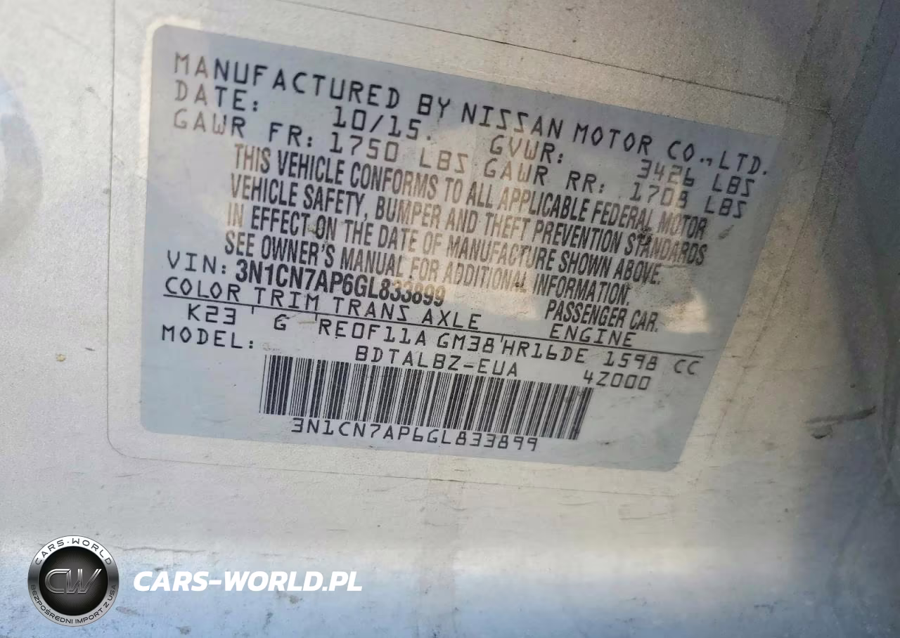 2016 Nissan Versa 1.6 Sv VIN:3N1CN7AP6GL833899 - 12