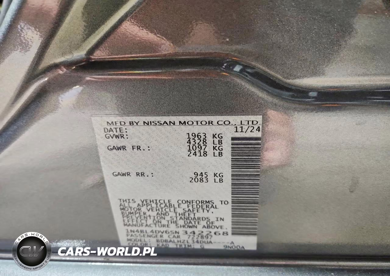 2025 Nissan Altima Sv VIN:1N4BL4DV6SN342268 - 12