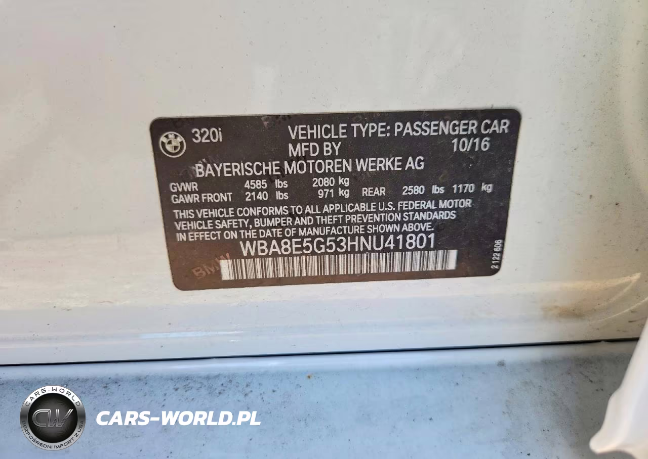 2017 BMW 320 Xi VIN:WBA8E5G53HNU41801 - 12