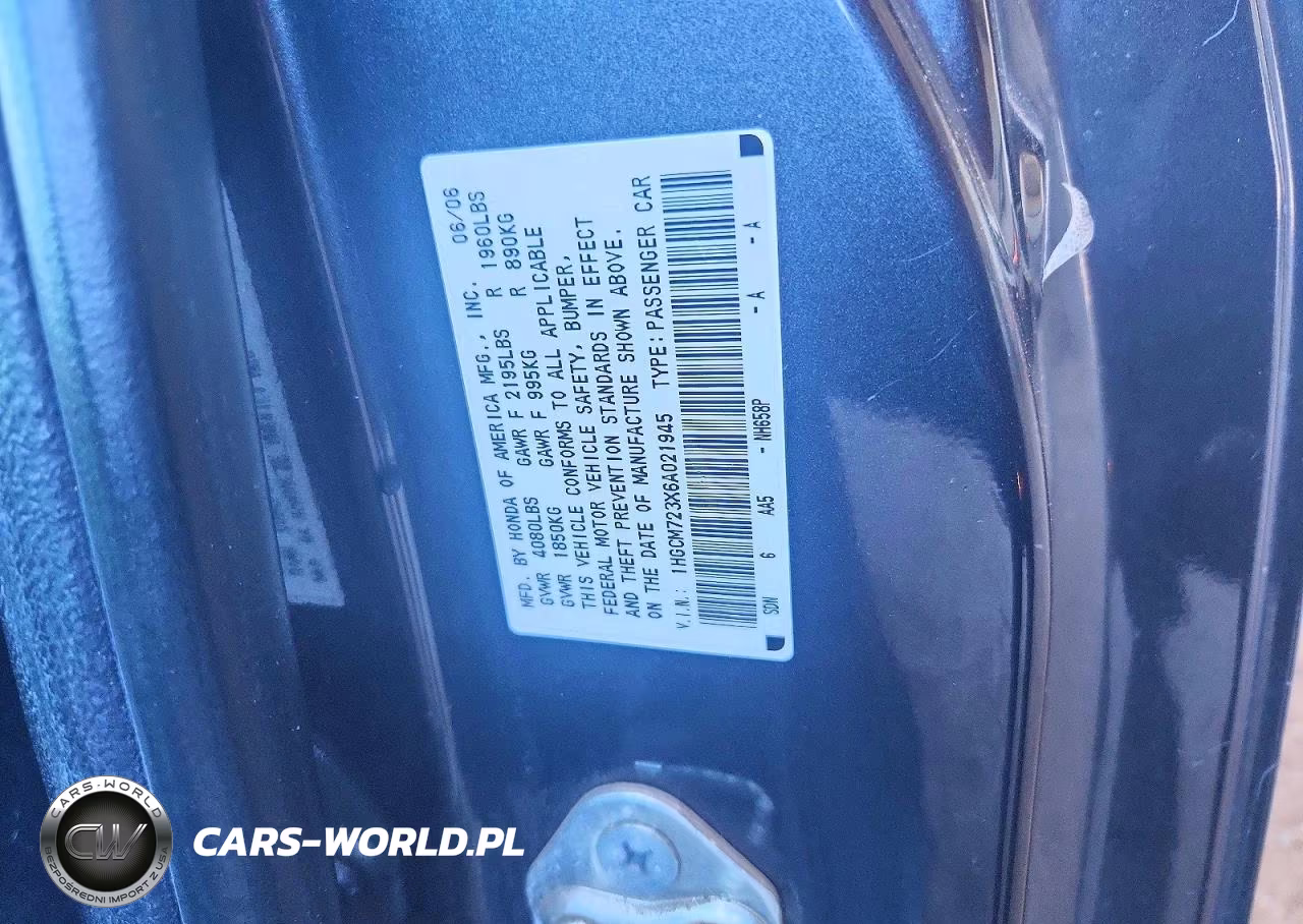 2006 Honda Accord Lx VIN:1HGCM723X6A021945 - 12