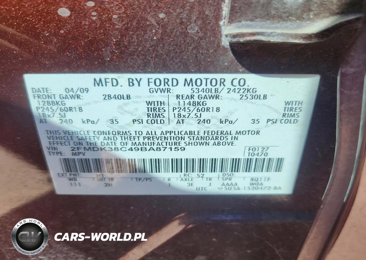 2009 Ford Edge Sel VIN:2FMDK38C49BA87159 - 13