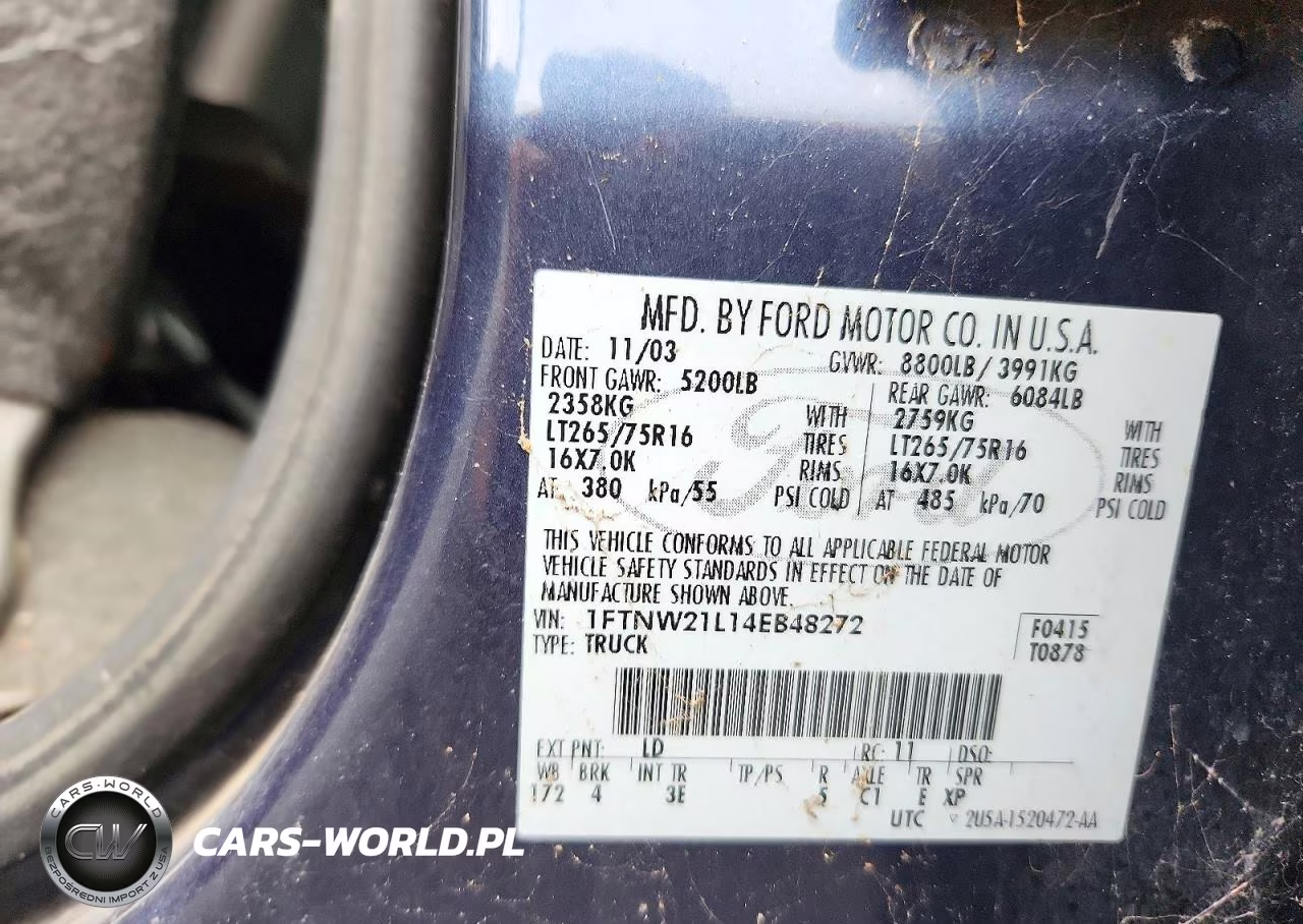 2004 Ford F250 Super Duty VIN:1FTNW21L14EB48272 - 12
