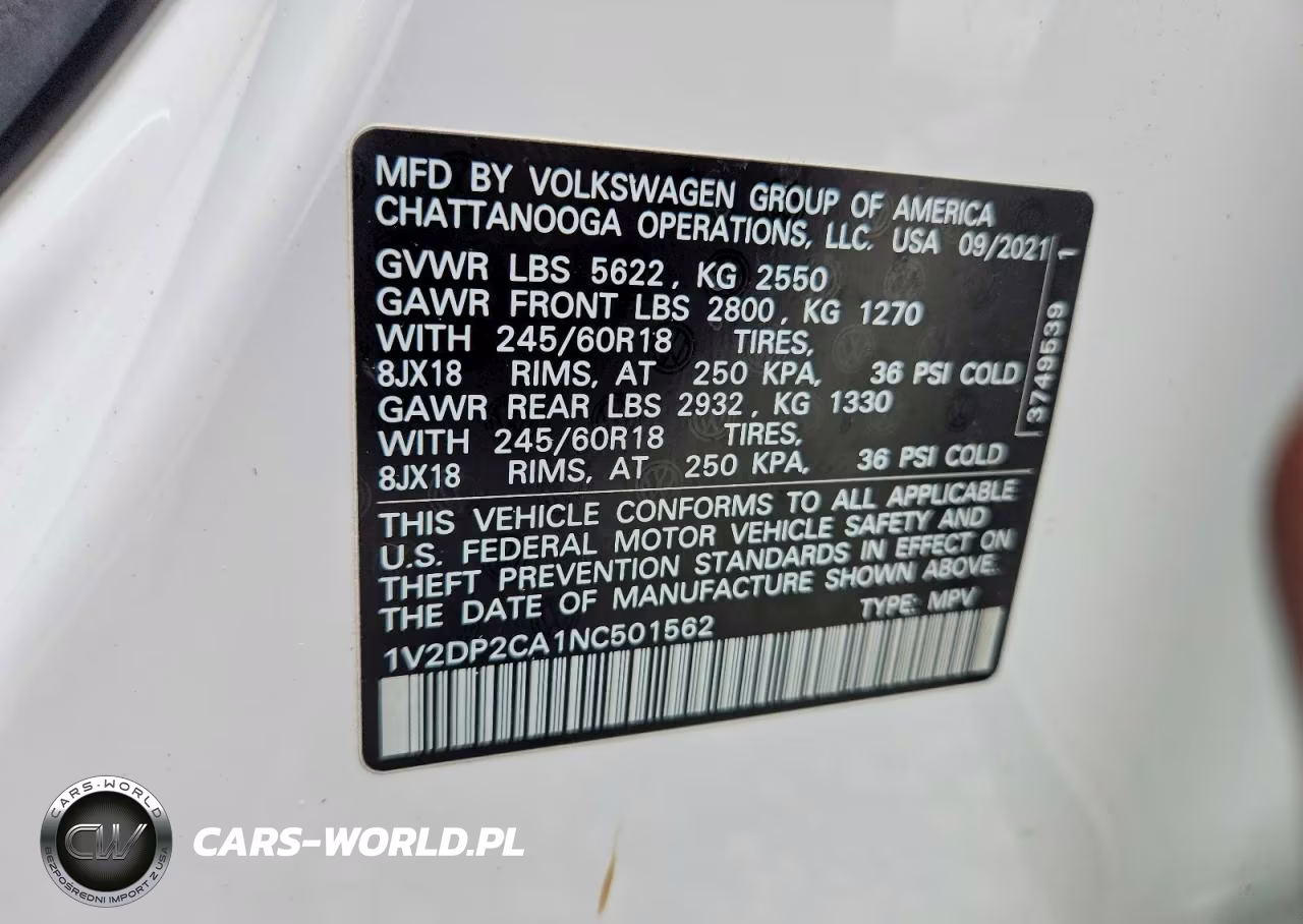 2022 Volkswagen Atlas Se VIN:1V2DP2CA1NC501562 - 13