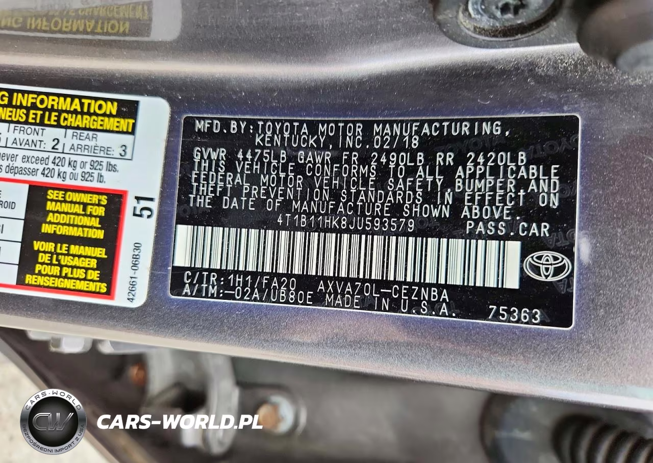 2018 Toyota Camry Le VIN:4T1B11HK8JU593579 - 12