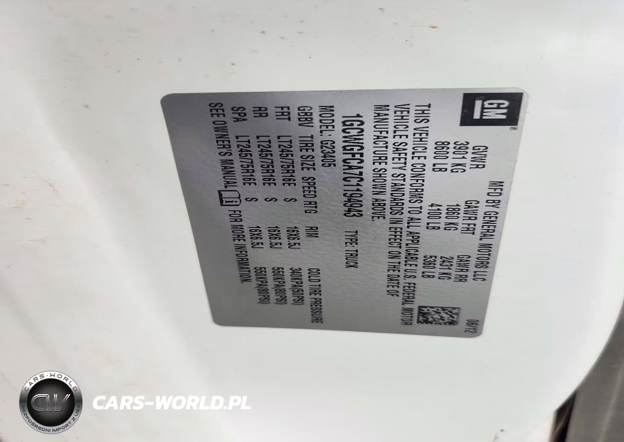 2012 Chevrolet Express 2500 Cargo Delivery Van VIN:1GCWGFCA7C1194943 - 12