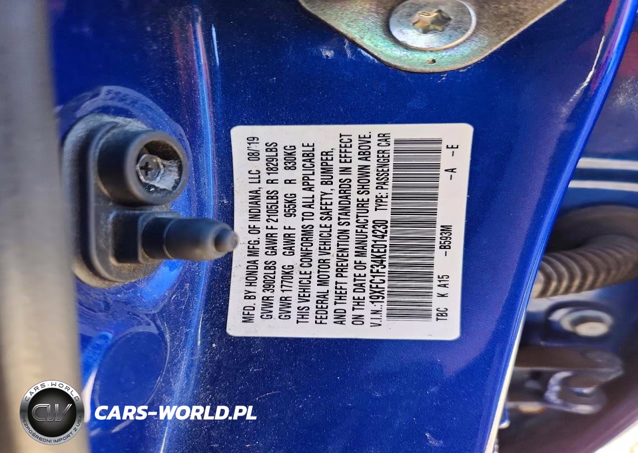 2019 Honda Civic Ex VIN:19XFC1F34KE014230 - 12