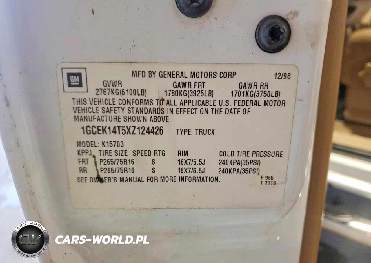 1999 Chevrolet Silverado K1500 VIN:1GCEK14T5XZ124426 - 12