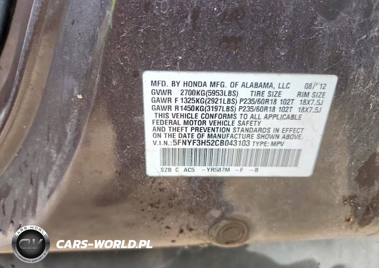 2012 Honda Pilot Exl VIN:5FNYF3H52CB043103 - 12