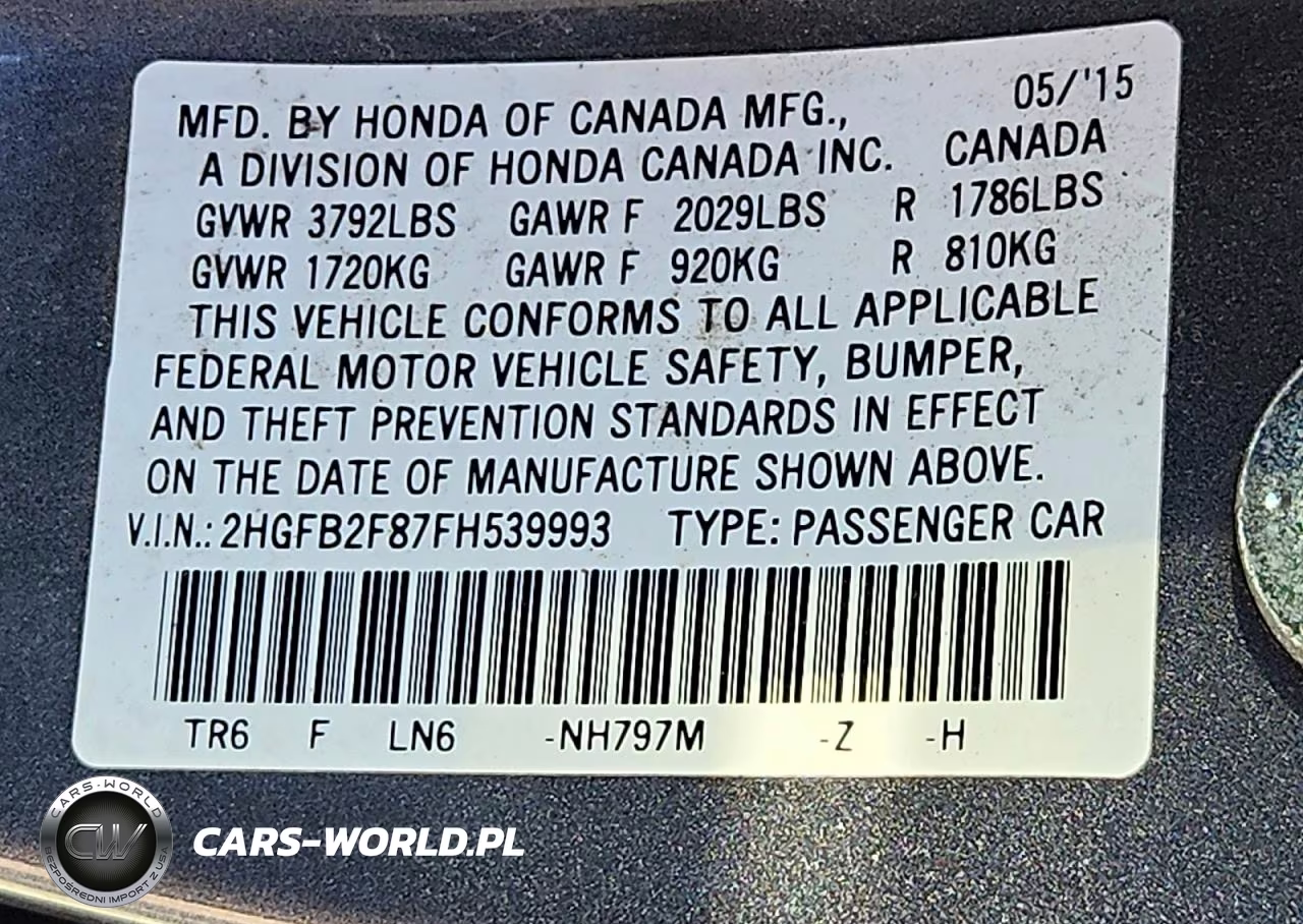 2015 Honda Civic Ex VIN:2HGFB2F87FH539993 - 13