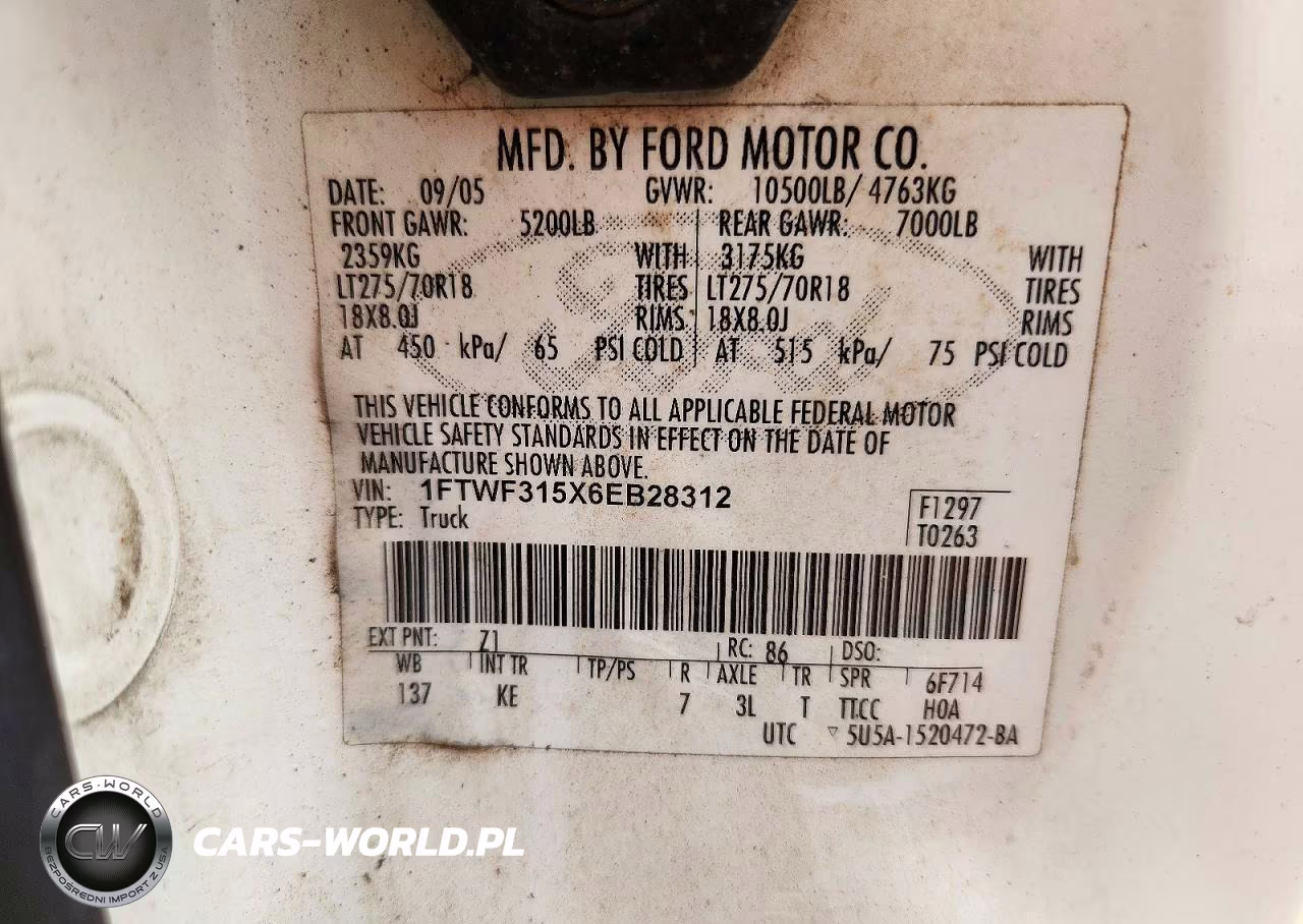 2006 Ford F350 Srw Super Duty VIN:1FTWF315X6EB28312 - 12