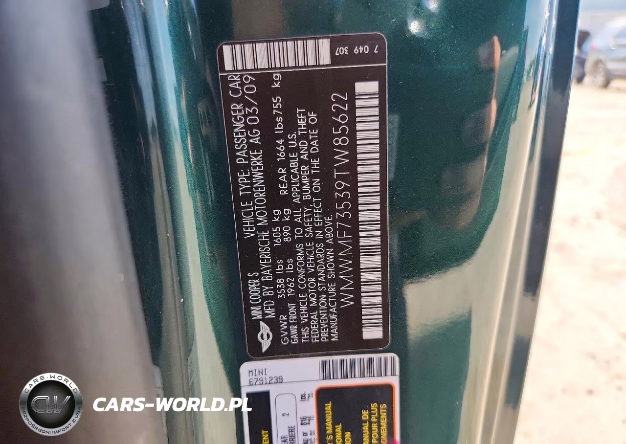 2009 Mini Cooper S VIN:WMWMF73539TW85622 - 12