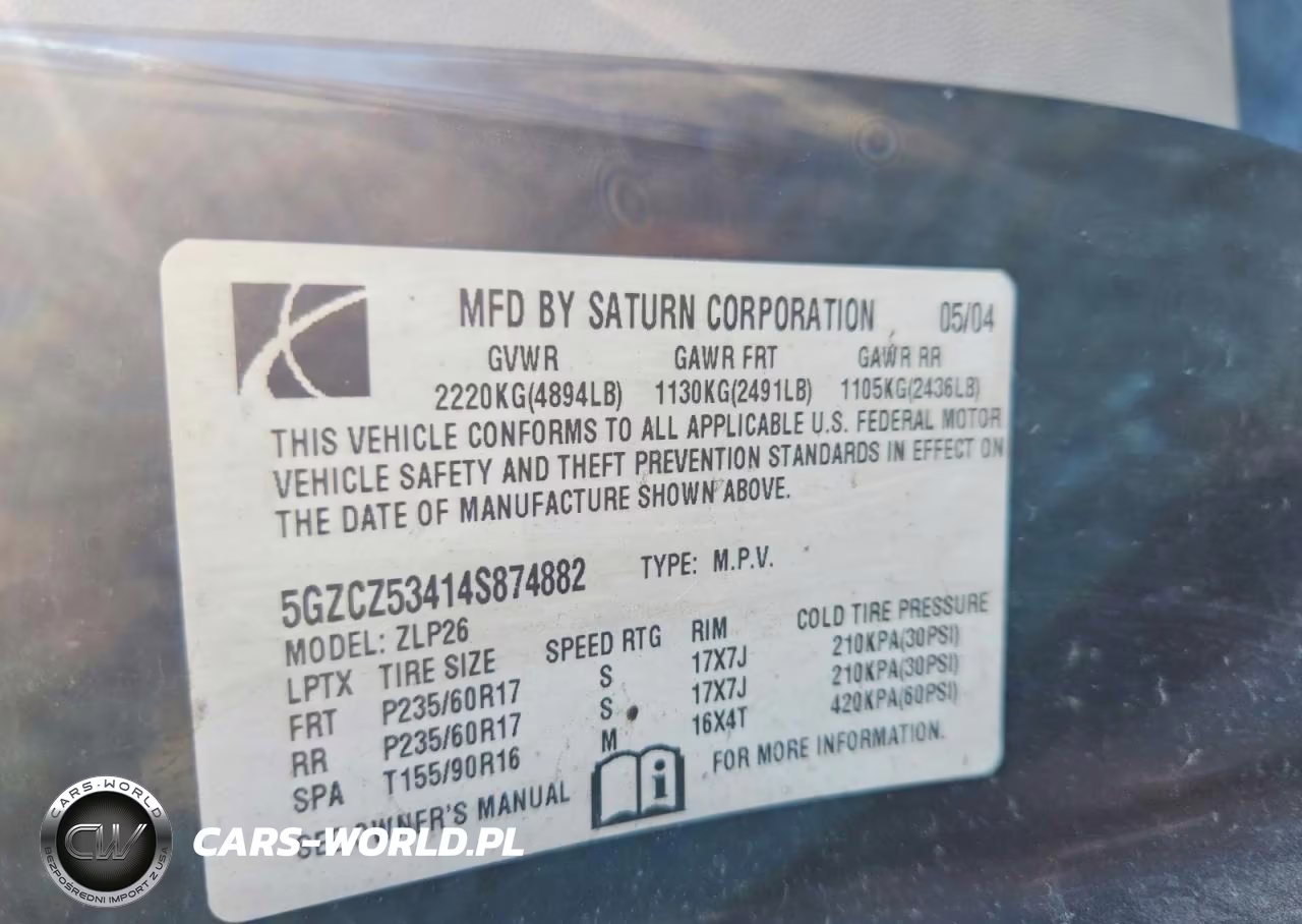 2004 Saturn Vue VIN:5GZCZ53414S874882 - 14