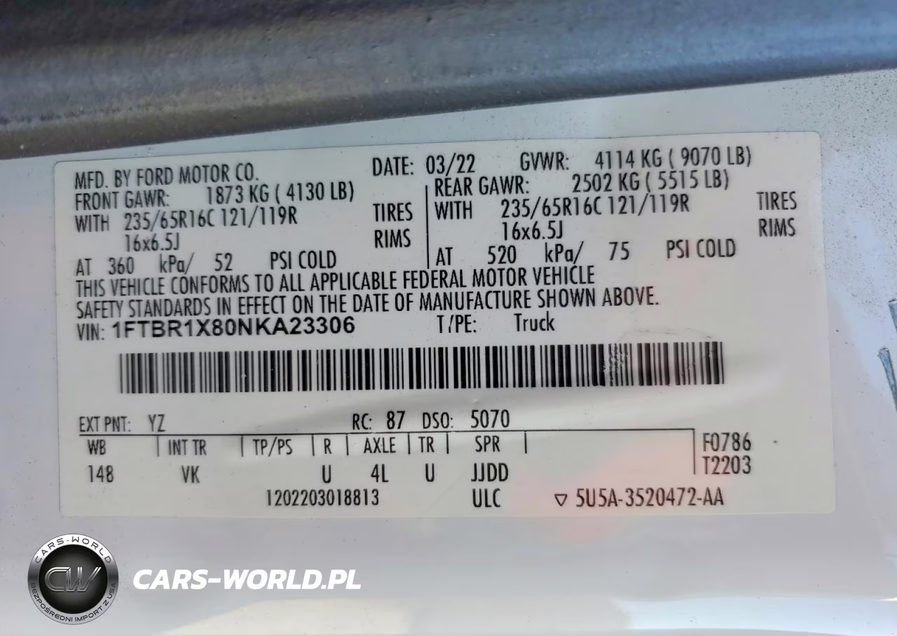 2022 Ford Transit 250 Delivery Van VIN:1FTBR1X80NKA23306 - 13