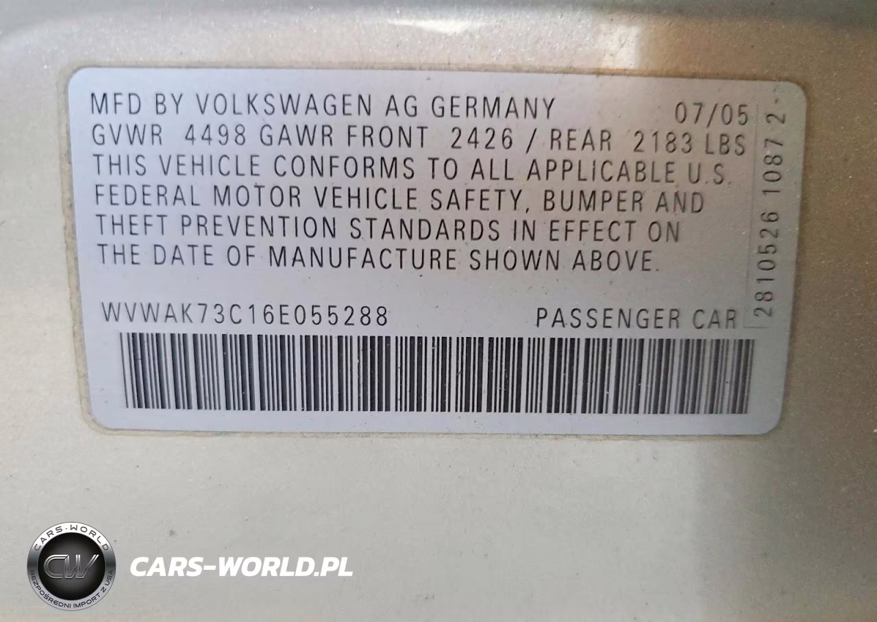 2006 Volkswagen Passat 2.0T VIN:WVWAK73C16E055288 - 12