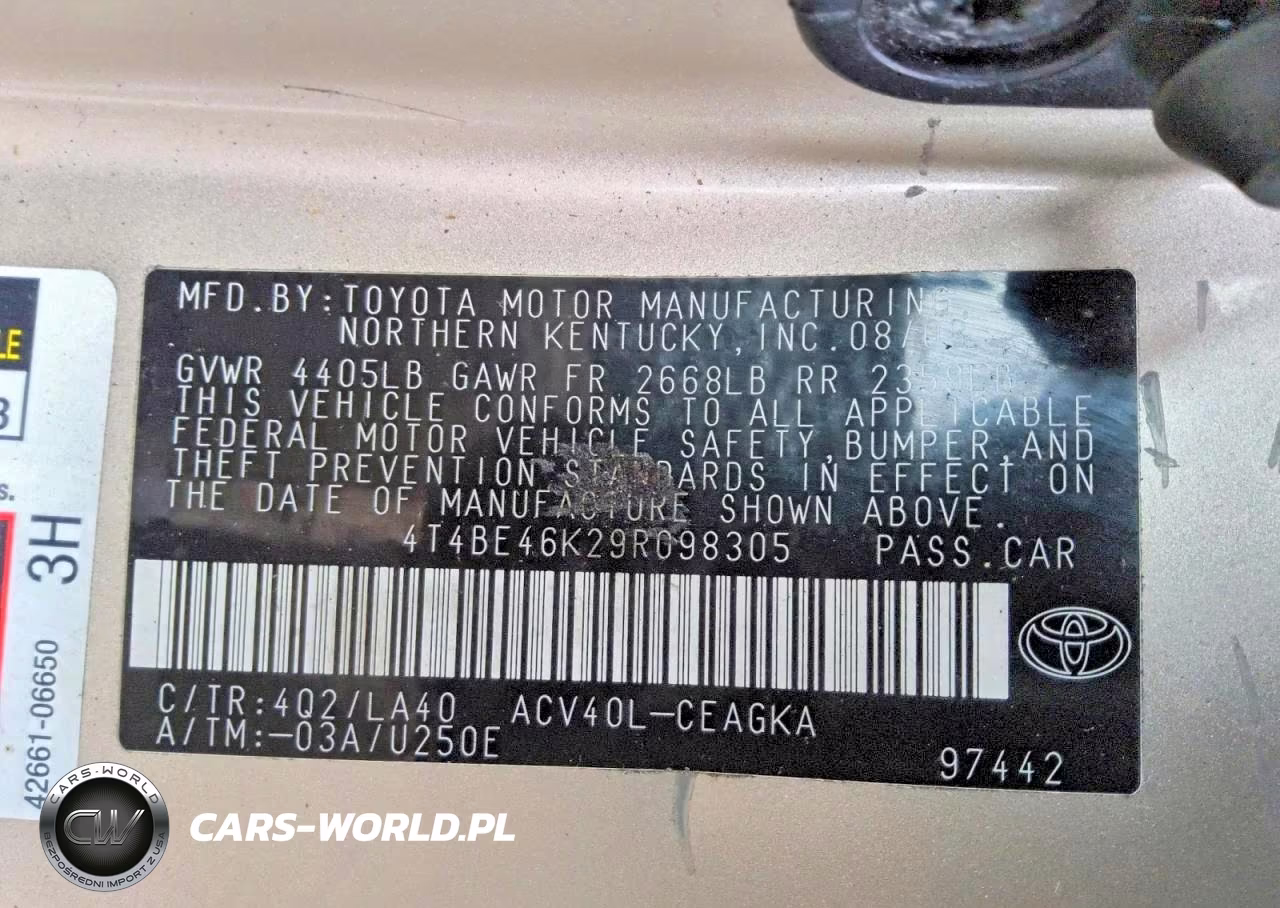2009 Toyota Camry Xle VIN:4T4BE46K29R098305 - 12