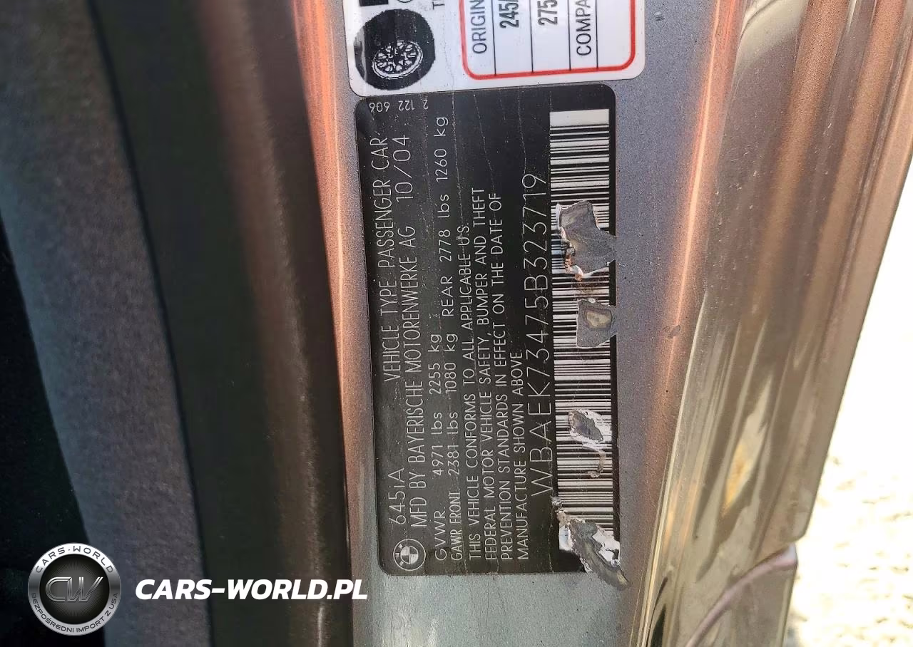 2005 BMW 645 Ci Automatic VIN:WBAEK73475B323719 - 12