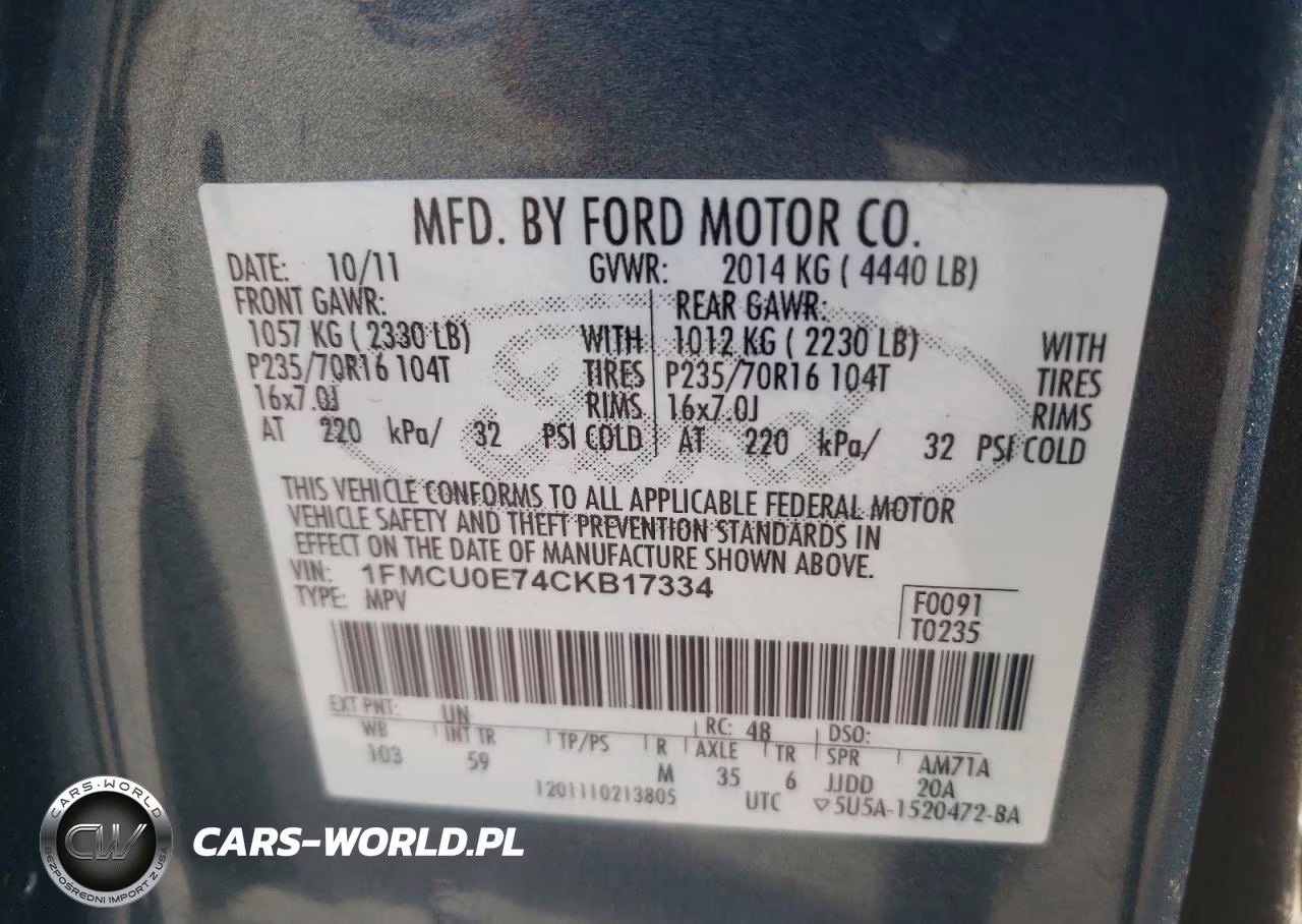 2012 Ford Escape Limited VIN:1FMCU0E74CKB17334 - 12
