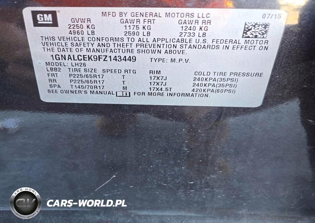 CHEVROLET EQUINOX LT VIN:1GNALCEK9FZ143449 - 14