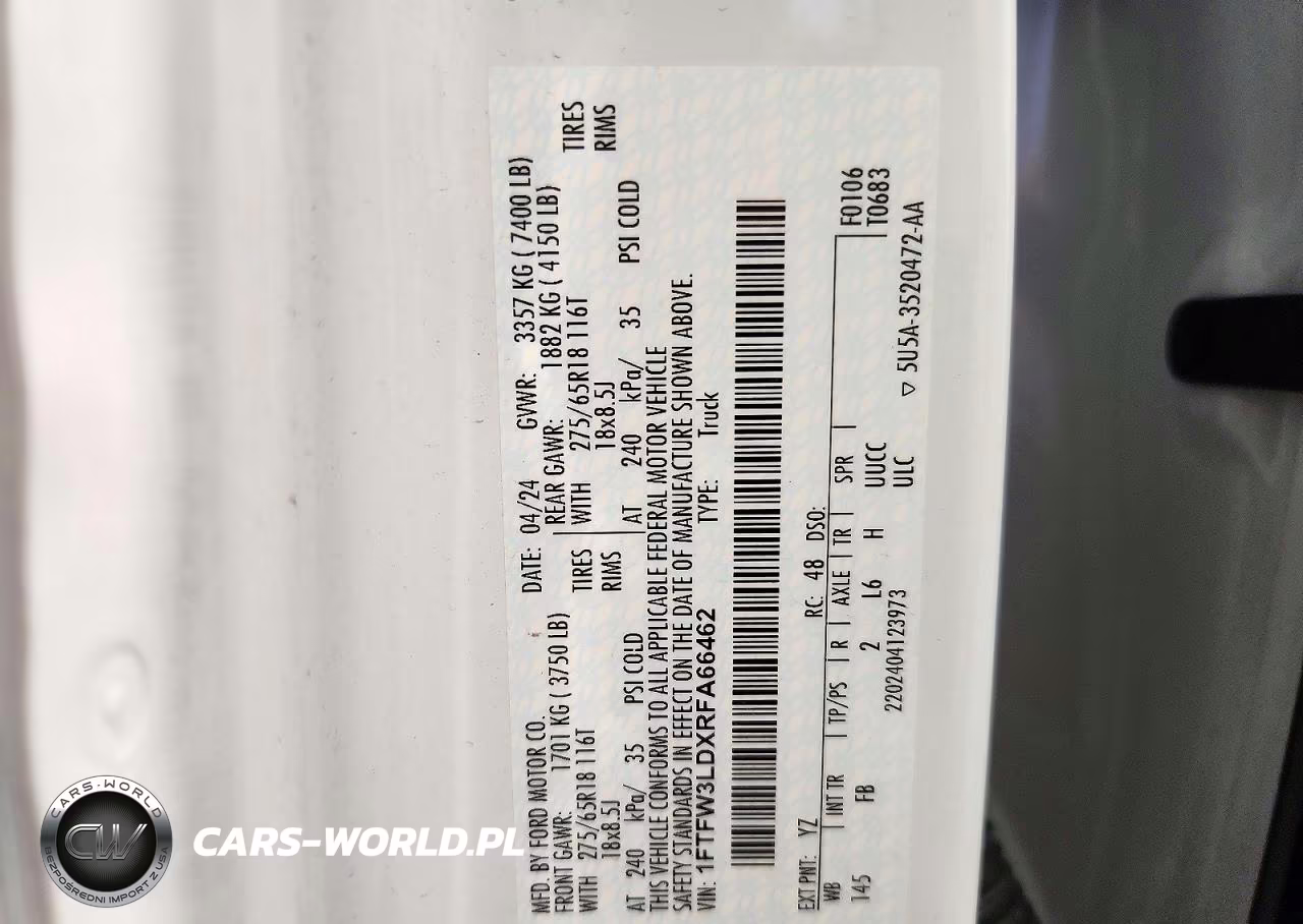 2024 Ford F150 Xlt VIN:1FTFW3LDXRFA66462 - 13