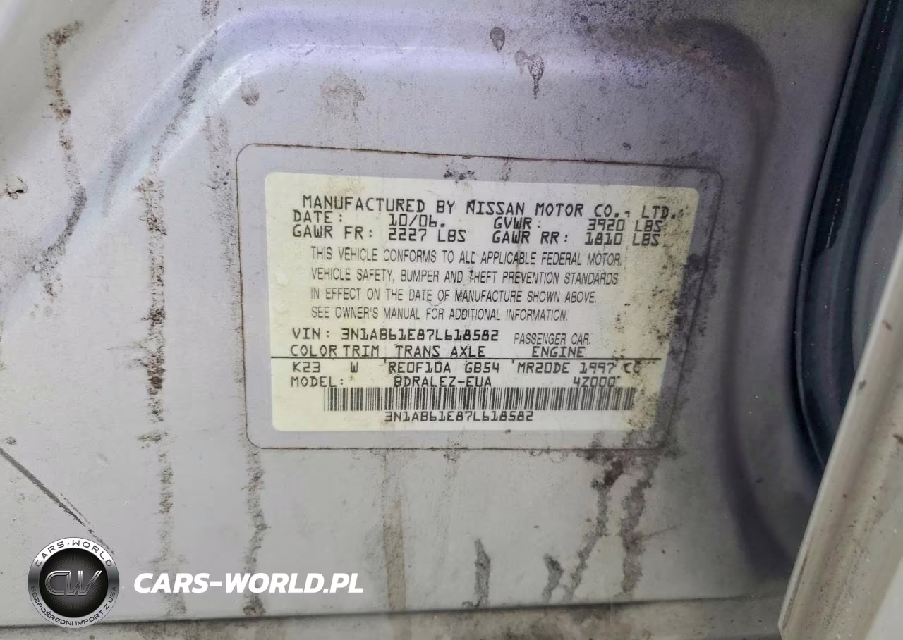 2007 Nissan Sentra 2.0 VIN:3N1AB61E87L618582 - 12
