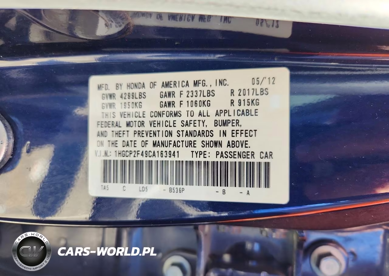 2012 Honda Accord Lxp VIN:1HGCP2F49CA163941 - 12