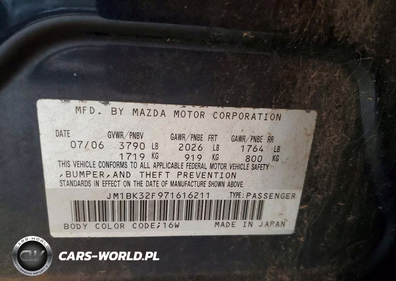 2007 Mazda 3 I VIN:JM1BK32F971616211 - 12