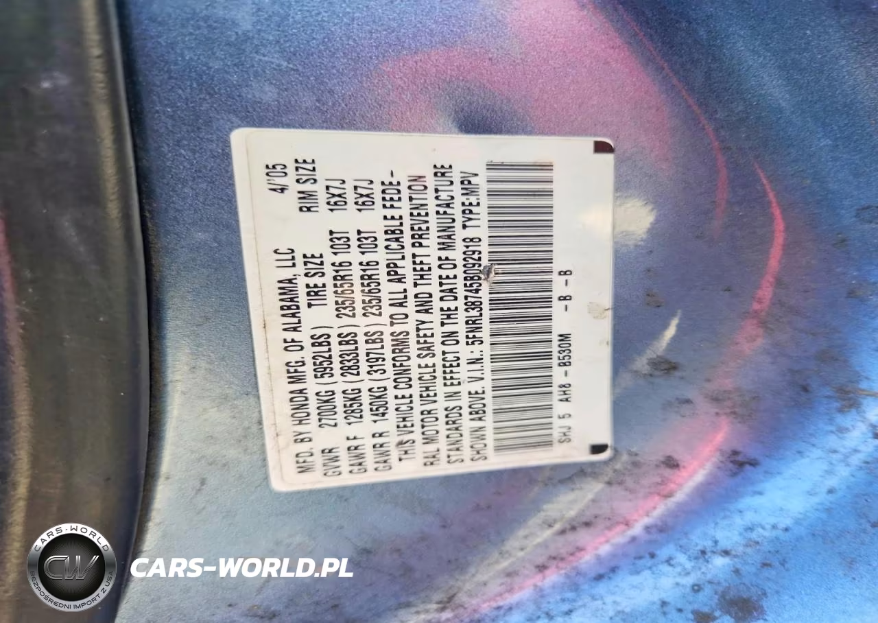 2005 Honda Odyssey Exl VIN:5FNRL38745B092918 - 13