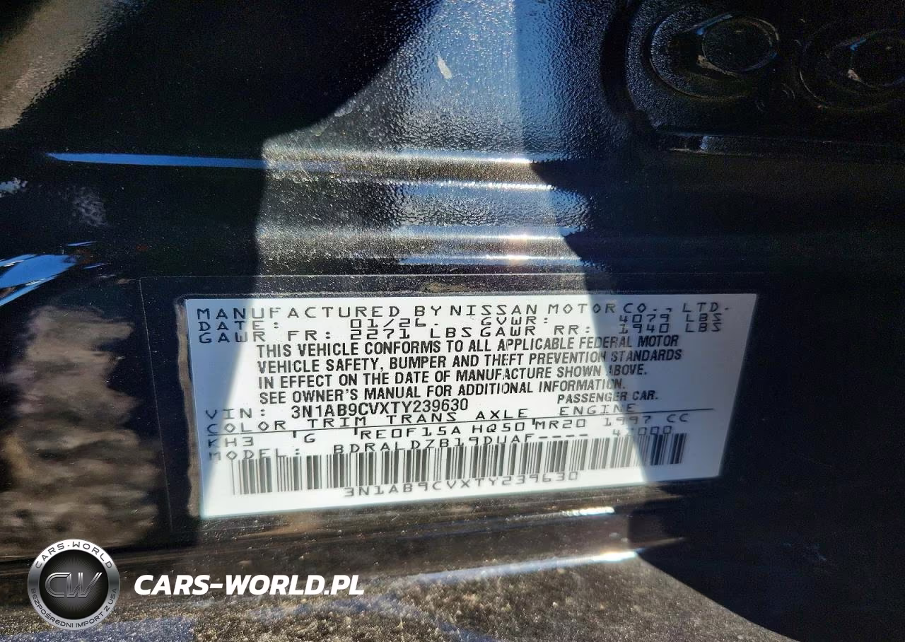2026 Nissan Sentra Sv VIN:3N1AB9CVXTY239630 - 13