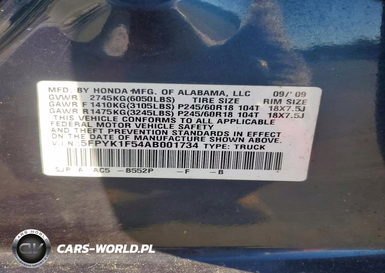 2010 Honda Ridgeline Rtl VIN:5FPYK1F54AB001734 - 13