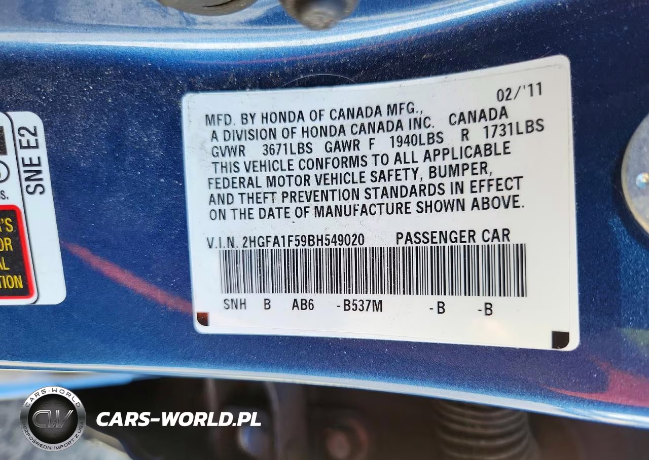 2011 Honda Civic Lx VIN:2HGFA1F59BH549020 - 12