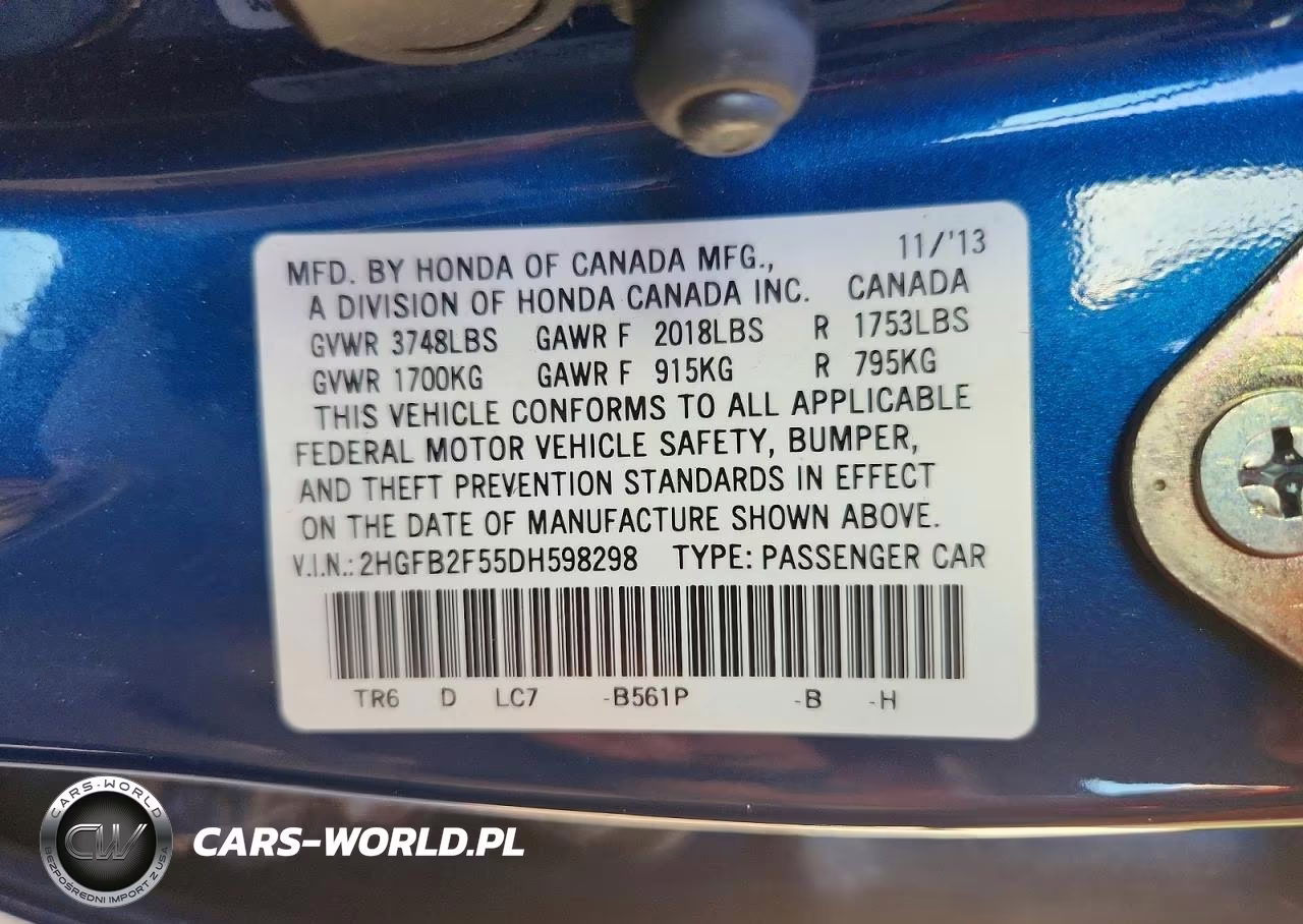 2013 Honda Civic Lx VIN:2HGFB2F55DH598298 - 12