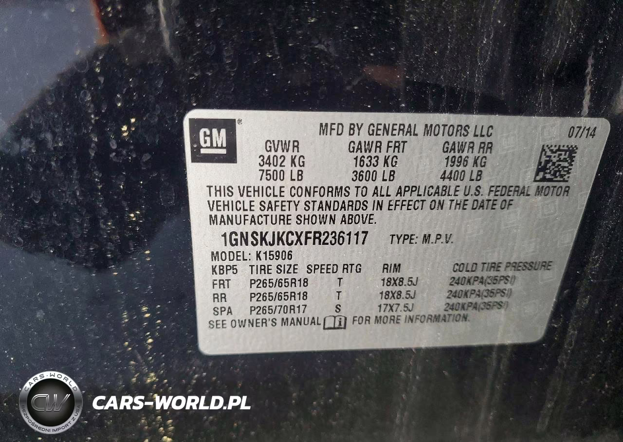 2015 Chevrolet Suburban K1500 Lt VIN:1GNSKJKCXFR236117 - 13