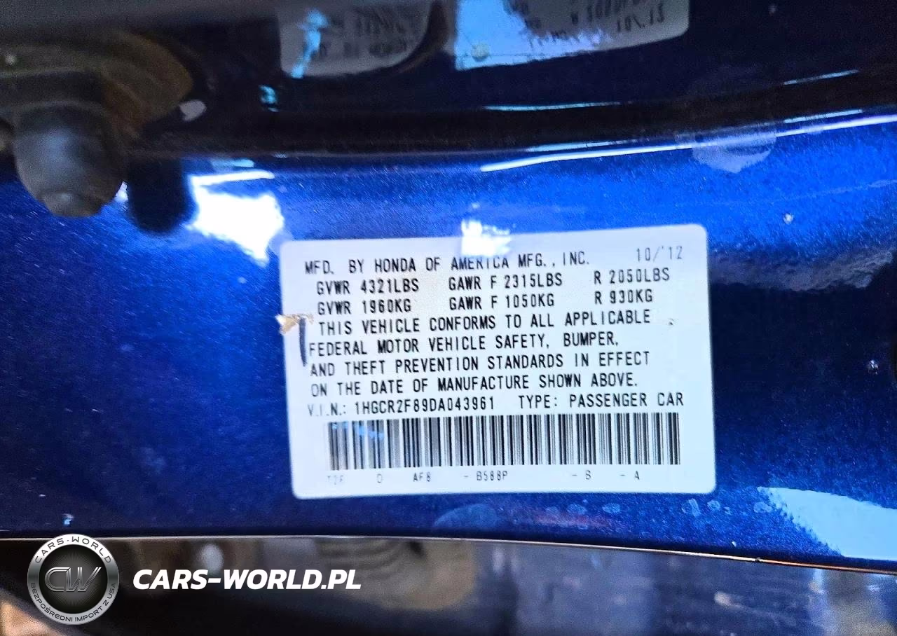 2013 Honda Accord Exl VIN:1HGCR2F89DA043961 - 12