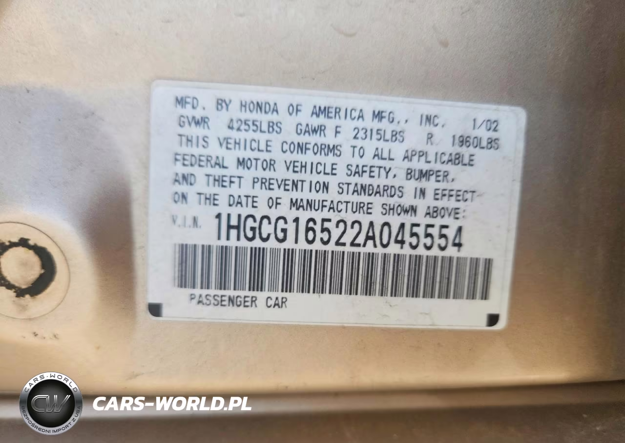 2002 Honda Accord Ex VIN:1HGCG16522A045554 - 12