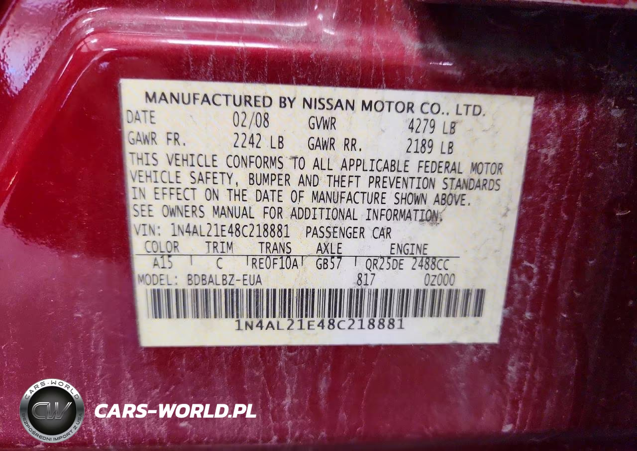 2008 Nissan Altima 2.5 VIN:1N4AL21E48C218881 - 12