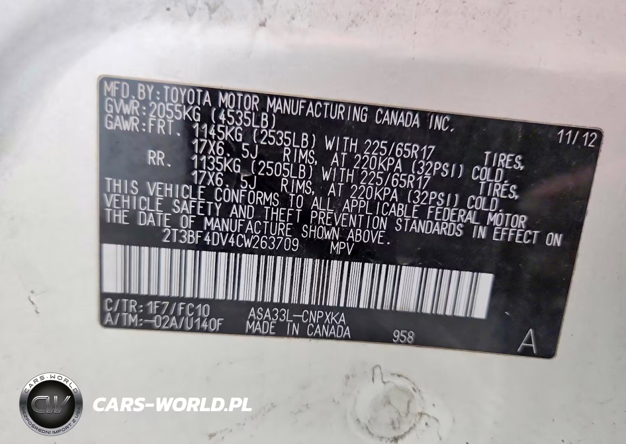 2012 Toyota Rav4 Base VIN:2T3BF4DV4CW263709 - 13
