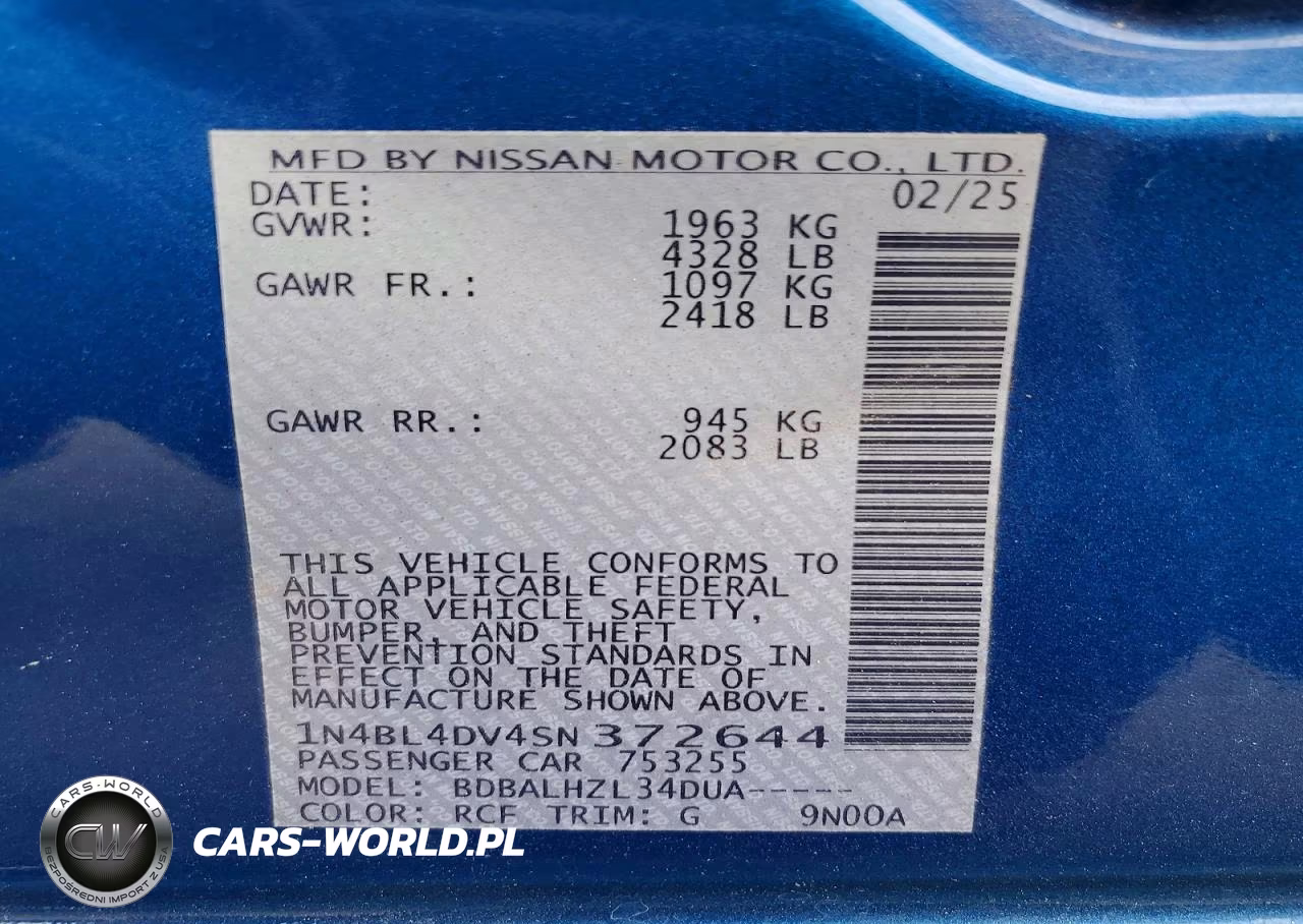 2025 Nissan Altima Sv VIN:1N4BL4DV4SN372644 - 12