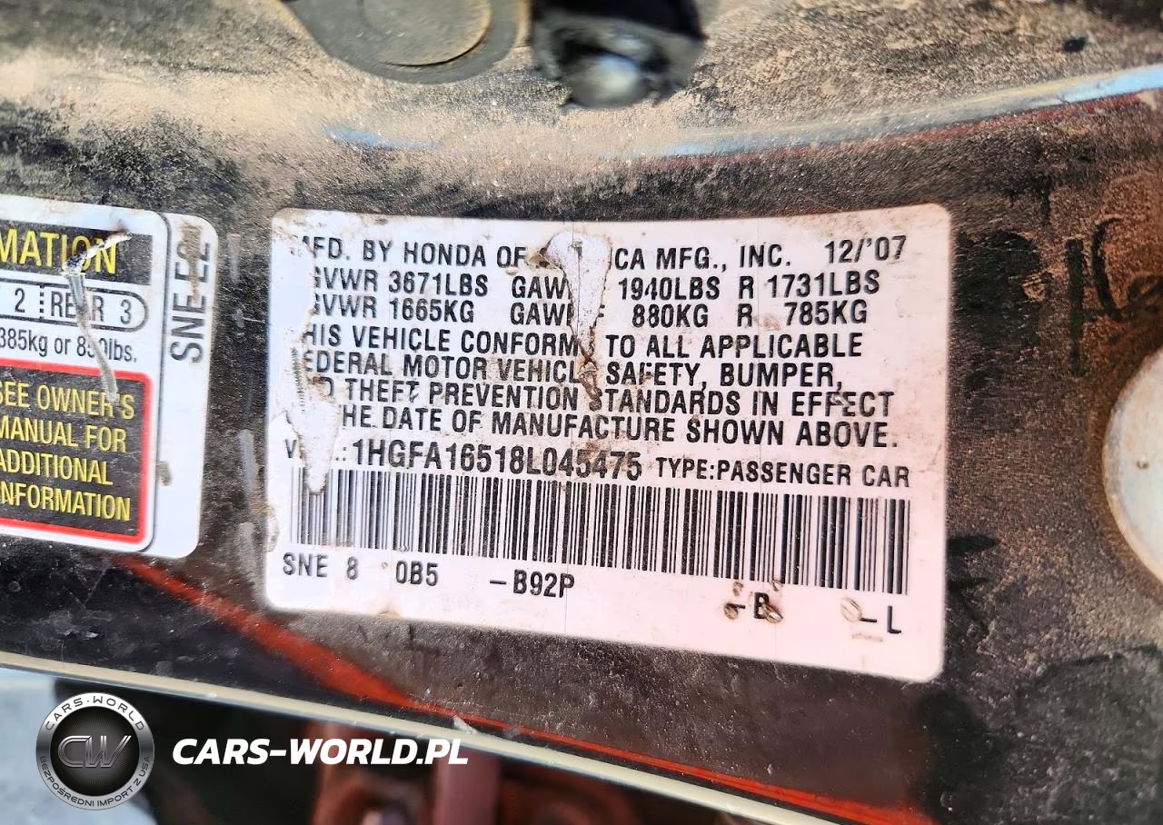 2008 Honda Civic Lx VIN:1HGFA16518L045475 - 12