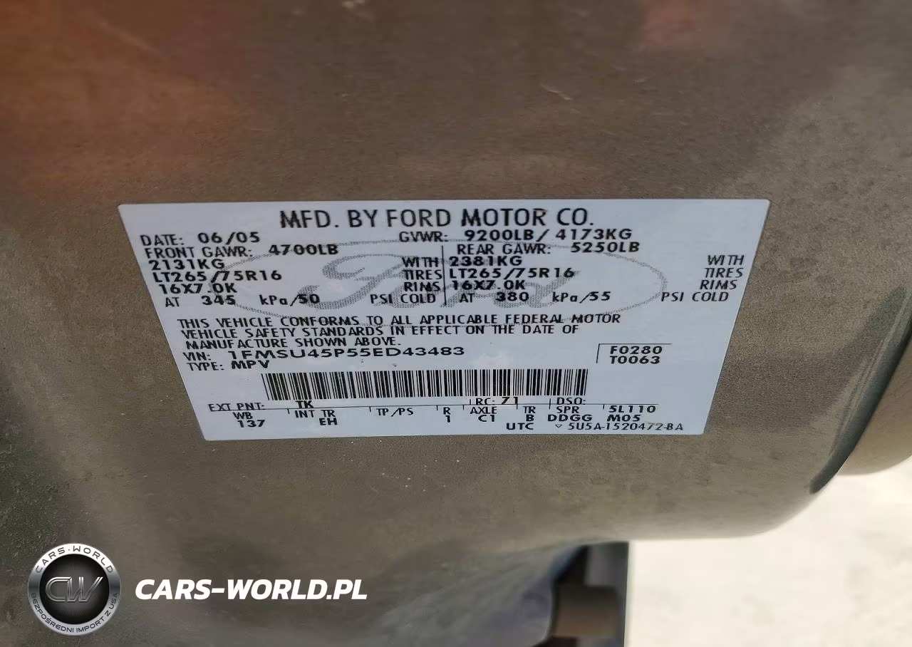 2005 Ford Excursion Eddie Bauer VIN:1FMSU45P55ED43483 - 12