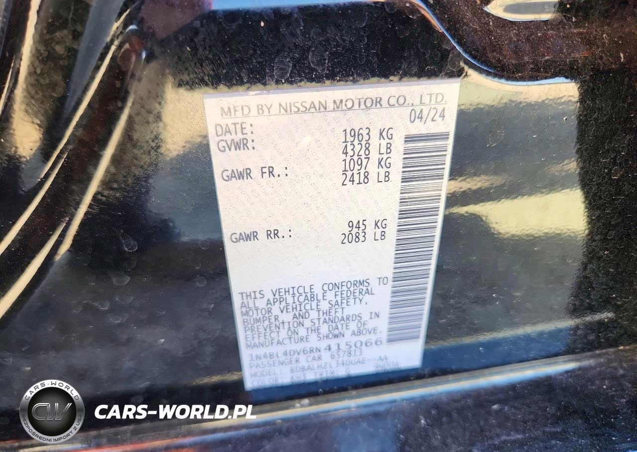 2024 Nissan Altima Sv VIN:1N4BL4DV6RN415066 - 12