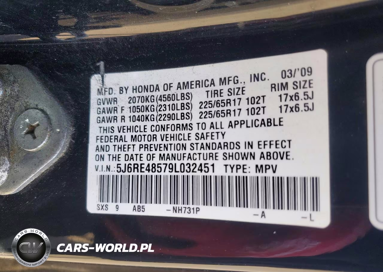 2009 HONDA CR-V EX VIN:5J6RE48579L032451 - 13