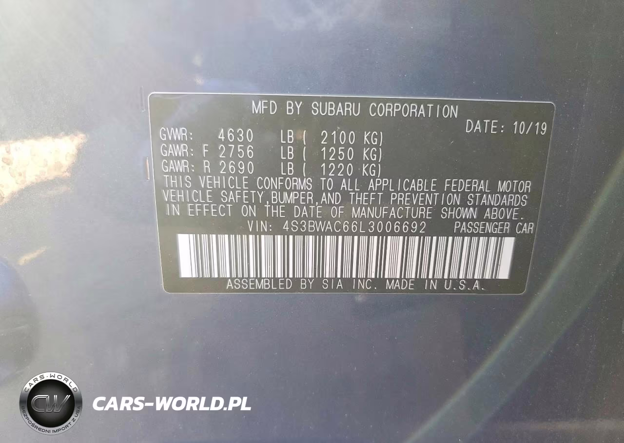 2020 Subaru Legacy VIN:4S3BWAC66L3006692 - 13