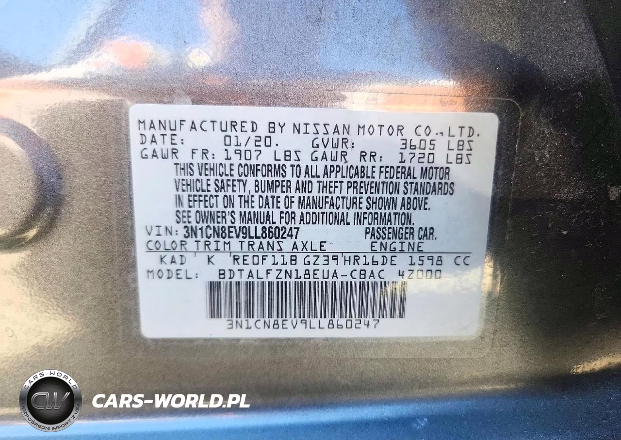 2020 Nissan Versa Sv VIN:3N1CN8EV9LL860247 - 12