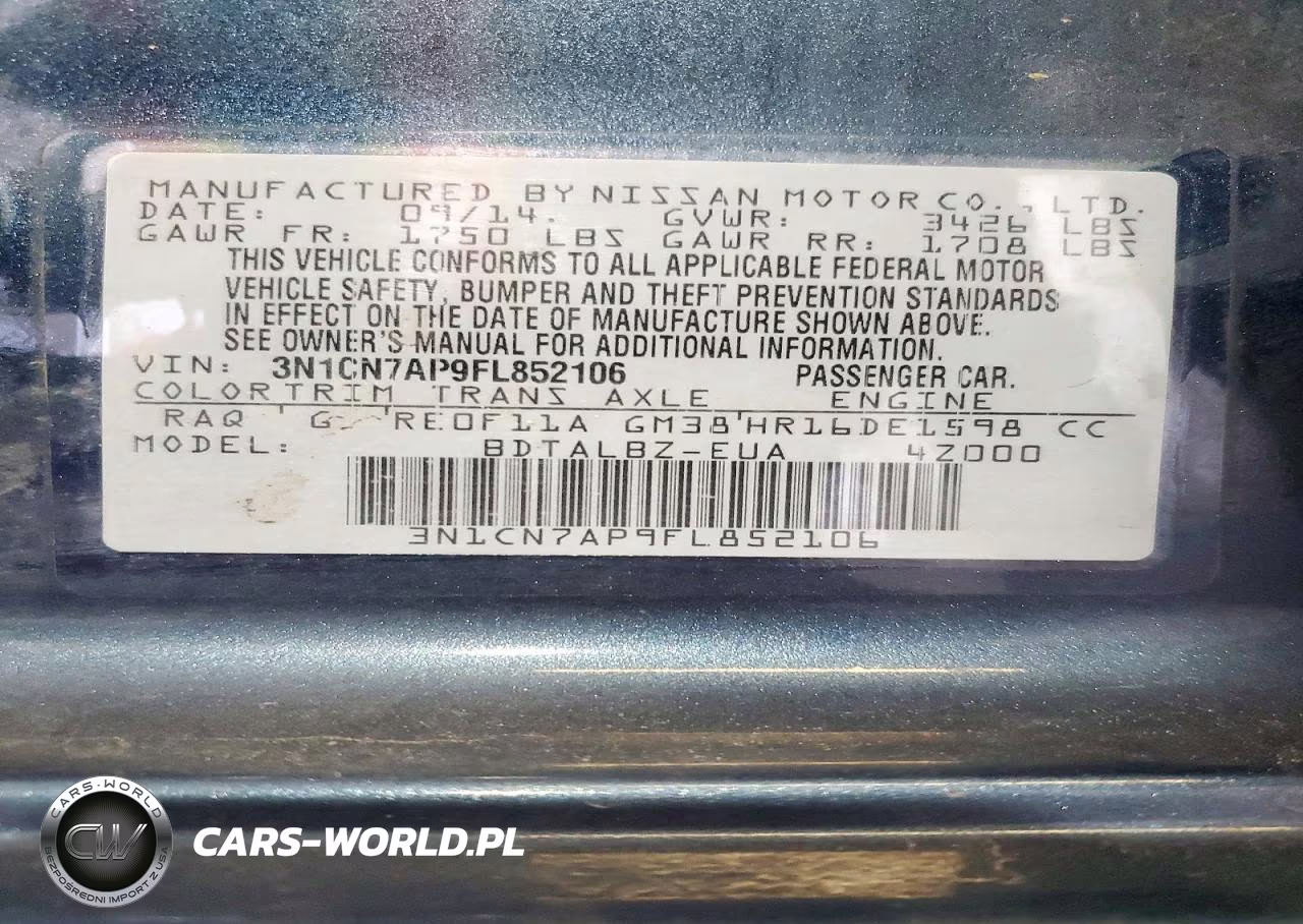 2015 Nissan Versa 1.6 Sv VIN:3N1CN7AP9FL852106 - 12