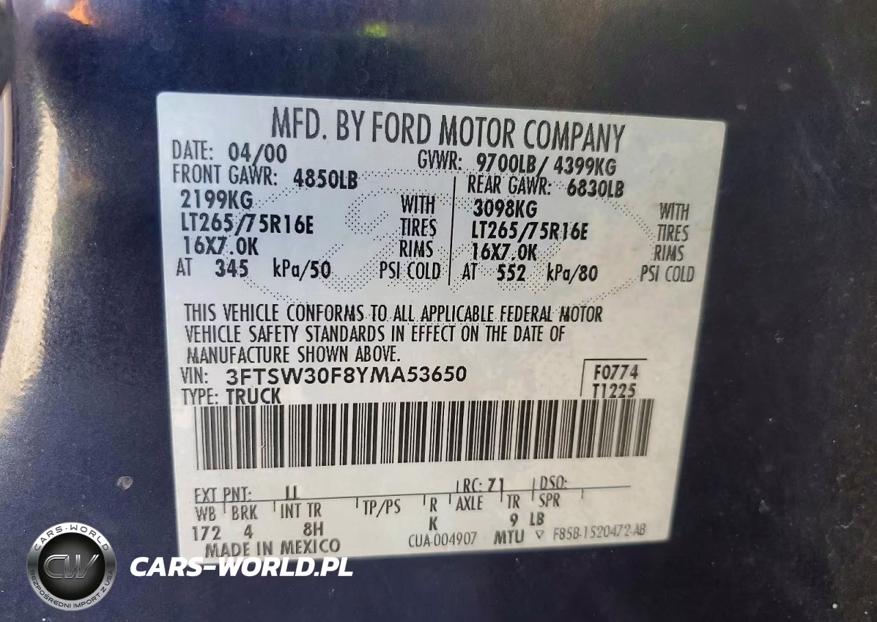 2000 Ford F350 Srw Super Duty VIN:3FTSW30F8YMA53650 - 13